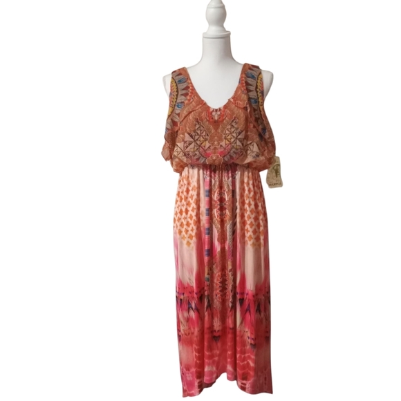 ONE WORLD SLEEVELESS PULLOVER BOHO MULTICOLOR DRESS‎ SIZE LG. NWT - Picture 2 of 11